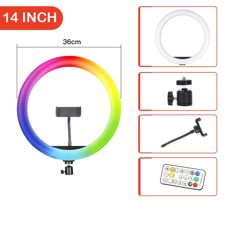 RGB Ring Light with Remote Control (10", 12", 14")