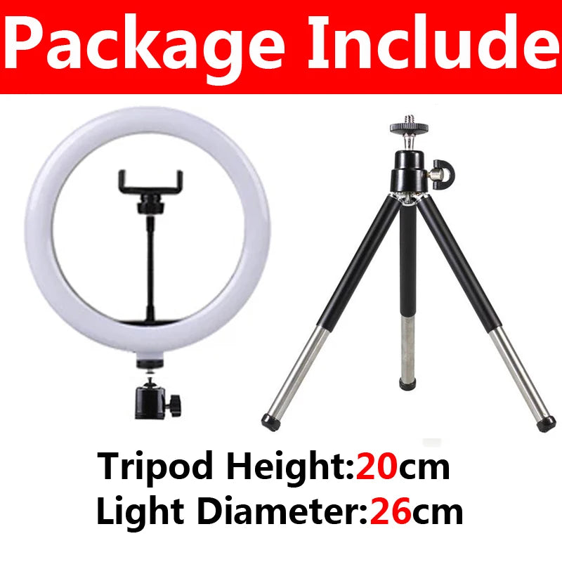 USB LED Ring Light with Tripod Stand & Phone Holder (6", 10", 13")