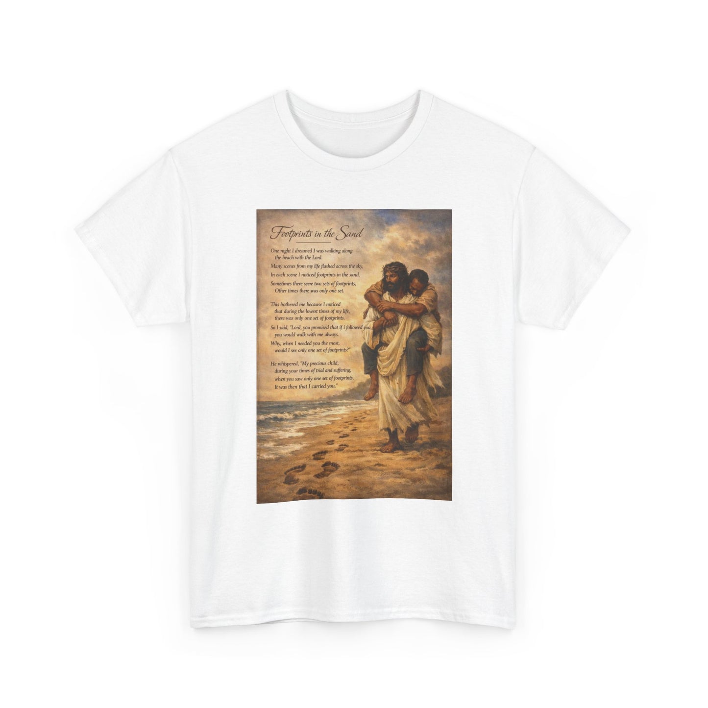 Christian Prayer T‑Shirt – “Footprints in the Sand” Inspirational Tee