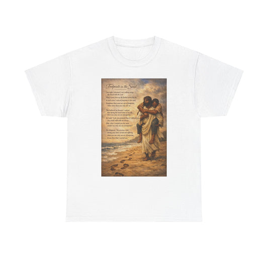 Christian Prayer T‑Shirt – “Footprints in the Sand” Inspirational Tee