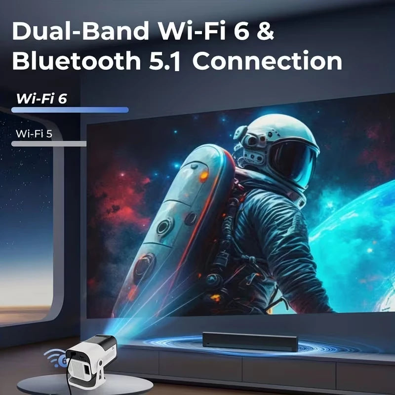HY320 Mini Projector — 4K Android 13, 390 ANSI Lumens, Dual WiFi 6 & Bluetooth 5.0