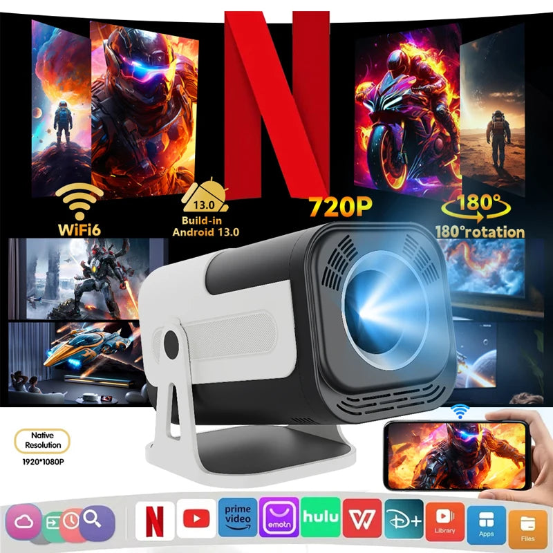 HY320 Mini Projector — 4K Android 13, 390 ANSI Lumens, Dual WiFi 6 & Bluetooth 5.0