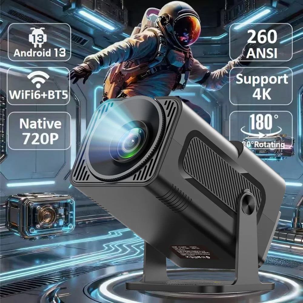 HY320 Mini Projector — 4K Android 13, 390 ANSI Lumens, Dual WiFi 6 & Bluetooth 5.0
