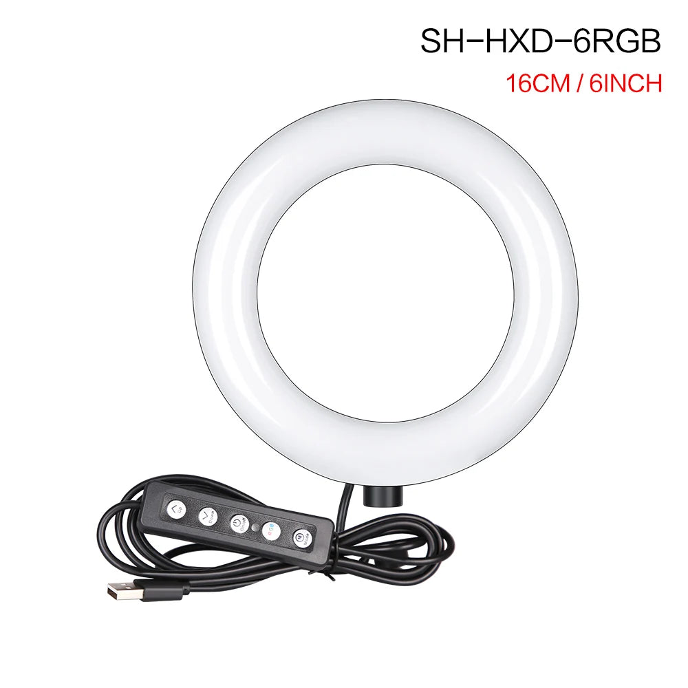 RGB LED Ring Light with Tripod & Phone Holder - 15 Colors