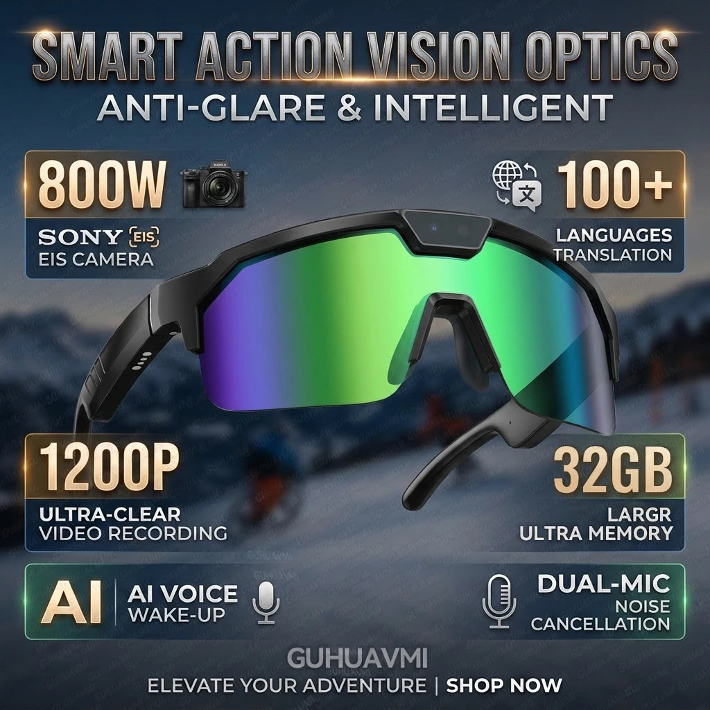 Smart Glasses with 4K HD Anti-Shake Camera & 3D Stereo Speakers Polarized UV400 Sport Sunglasses Bluetooth AI Outdoors Video POV