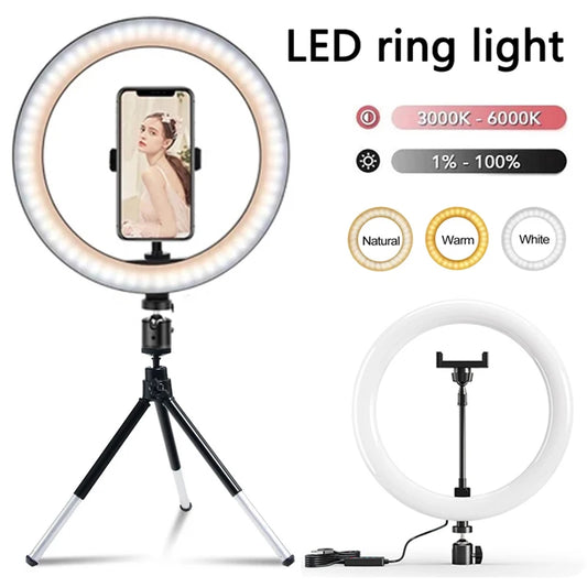 USB LED Ring Light with Tripod Stand & Phone Holder (6", 10", 13")