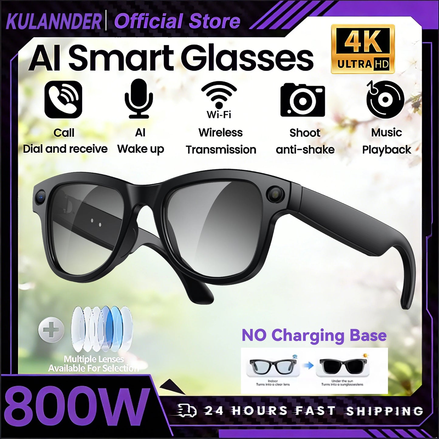 Smart AI Glasses 2026 8K Translator Photo Video Recording Music Playback With Charging Box SmartGlasses Sunglasses Men Women