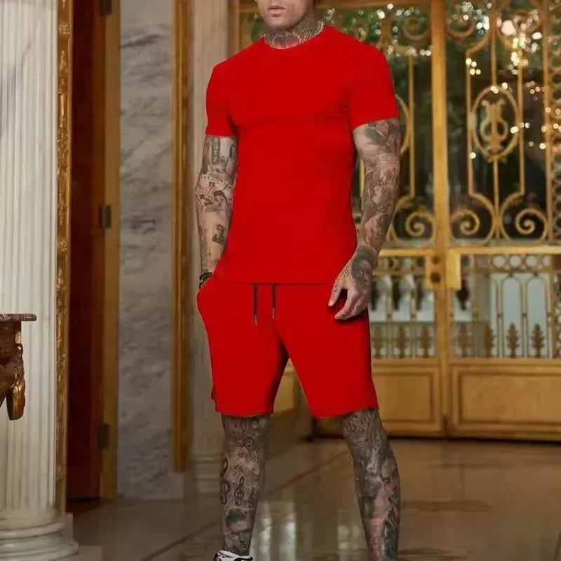 2025 Fashionable and casual summer outdoor sports suit men's breathable T-shirt shorts casual and fashionable two-piece set