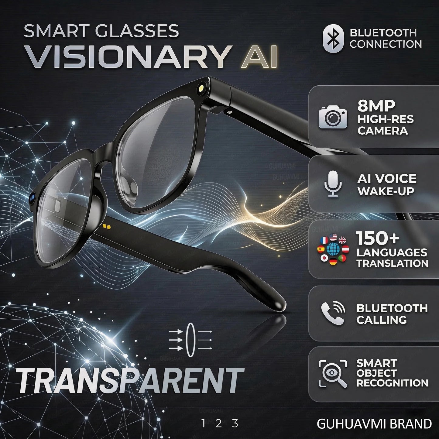 Smart Glasses with Camera 8MP HD Photo and Video Recording AI Glasses with Real-Time Translation AI Voice Q&A Calls and Music