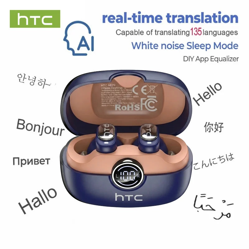 HTC NE79 Wireless Earbuds - Bluetooth 6.0 with LED Display