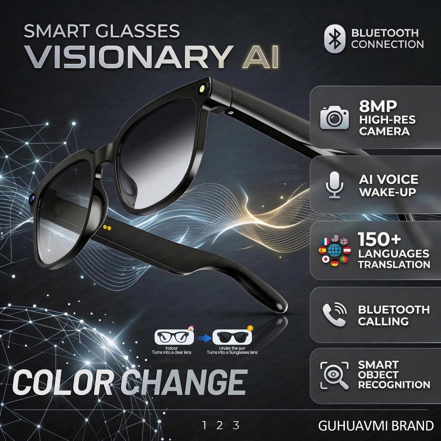 Smart Glasses with Camera 8MP HD Photo and Video Recording AI Glasses with Real-Time Translation AI Voice Q&A Calls and Music
