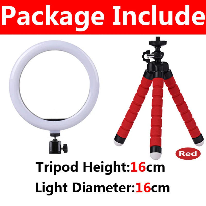 USB LED Ring Light with Tripod Stand & Phone Holder (6", 10", 13")