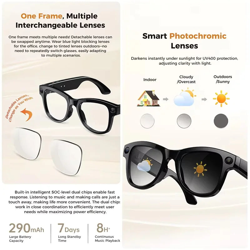 Smart AI Glasses 2026 8K Translator Photo Video Recording Music Playback With Charging Box SmartGlasses Sunglasses Men Women