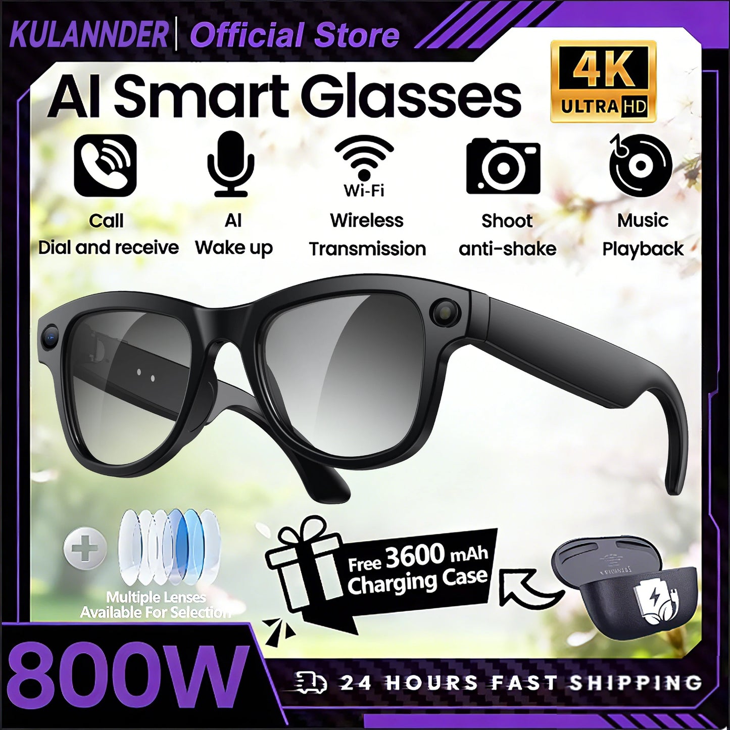 Smart AI Glasses 2026 8K Translator Photo Video Recording Music Playback With Charging Box SmartGlasses Sunglasses Men Women