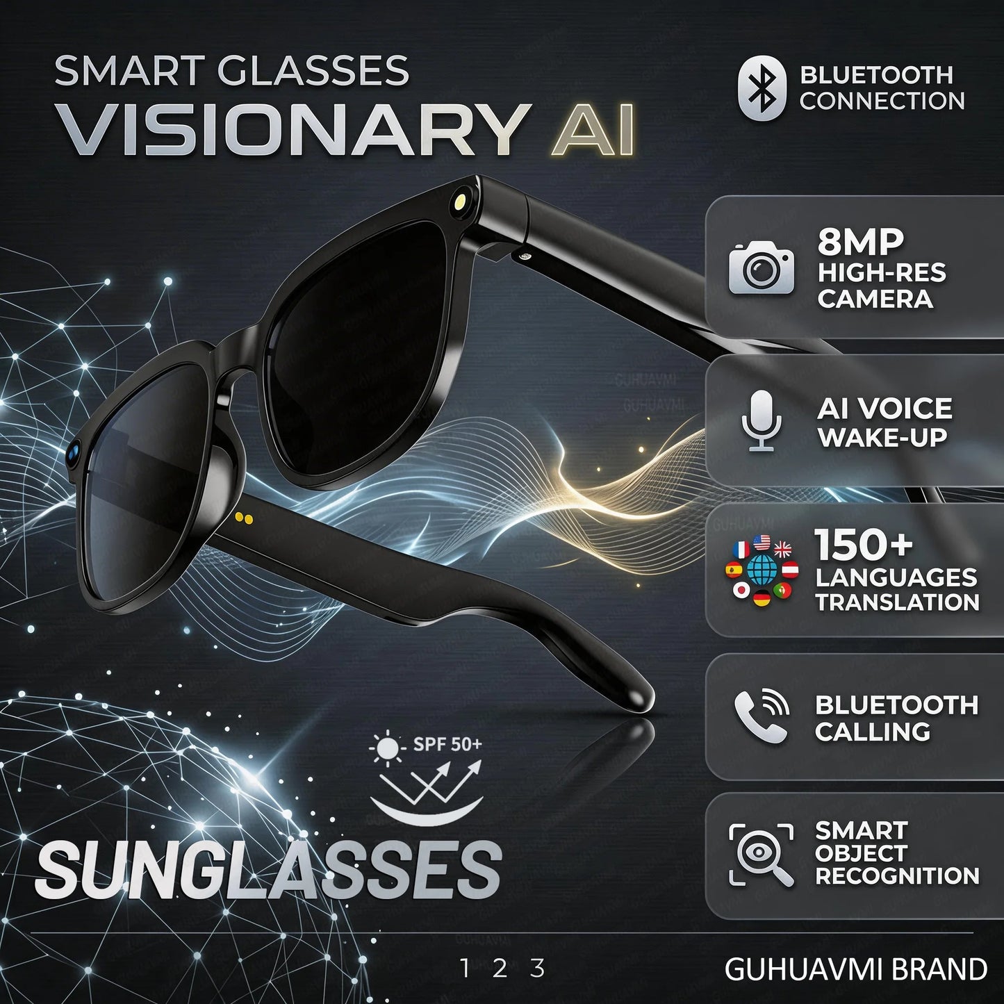 Smart Glasses with Camera 8MP HD Photo and Video Recording AI Glasses with Real-Time Translation AI Voice Q&A Calls and Music