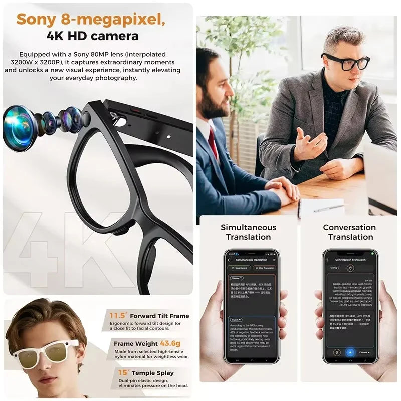 Smart AI Glasses 2026 8K Translator Photo Video Recording Music Playback With Charging Box SmartGlasses Sunglasses Men Women