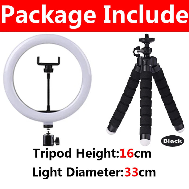 USB LED Ring Light with Tripod Stand & Phone Holder (6", 10", 13")