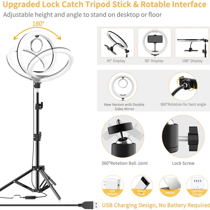 Dimmable USB Ring Light with Phone Holder - Makeup & Live Streaming