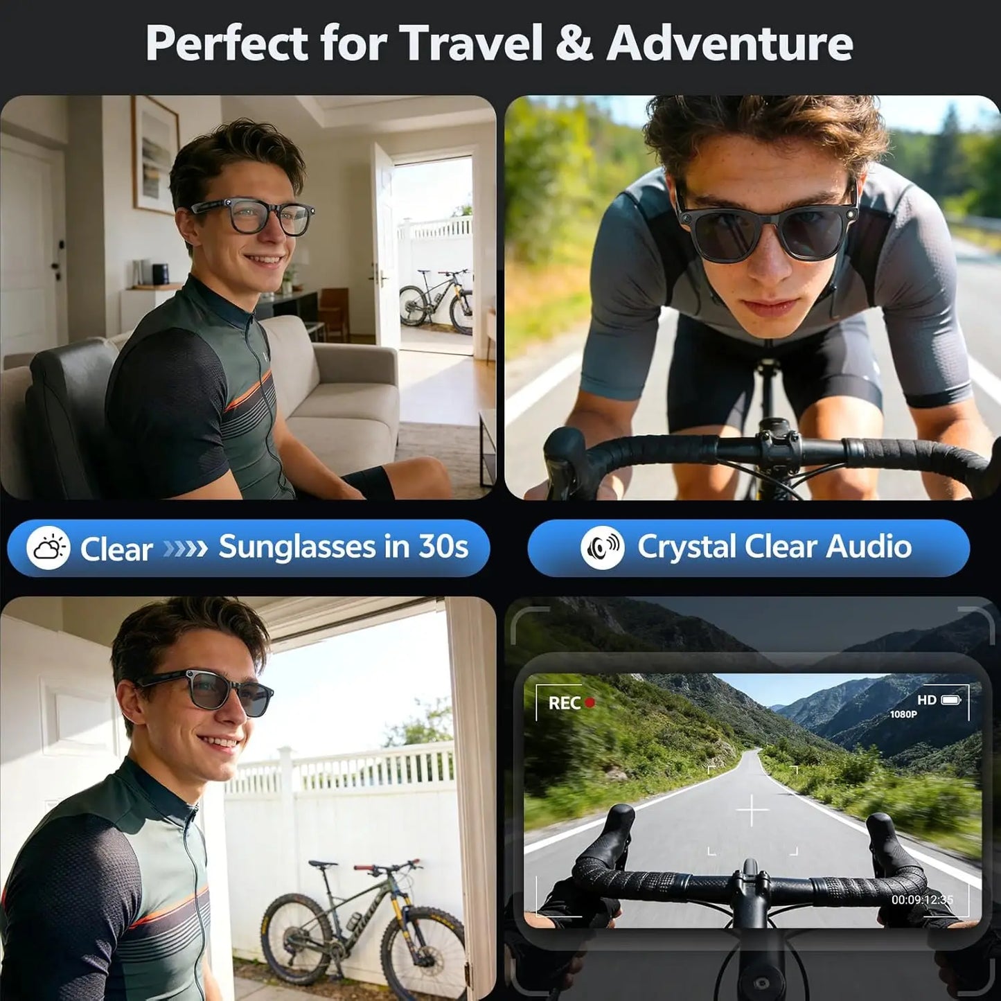 Smart Glasses with Camera 8MP HD Photo and Video Recording AI Glasses with Real-Time Translation AI Voice Q&A Calls and Music