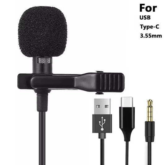 Mini Clip-On Lavalier Microphone - 3.5mm, USB-C & USB