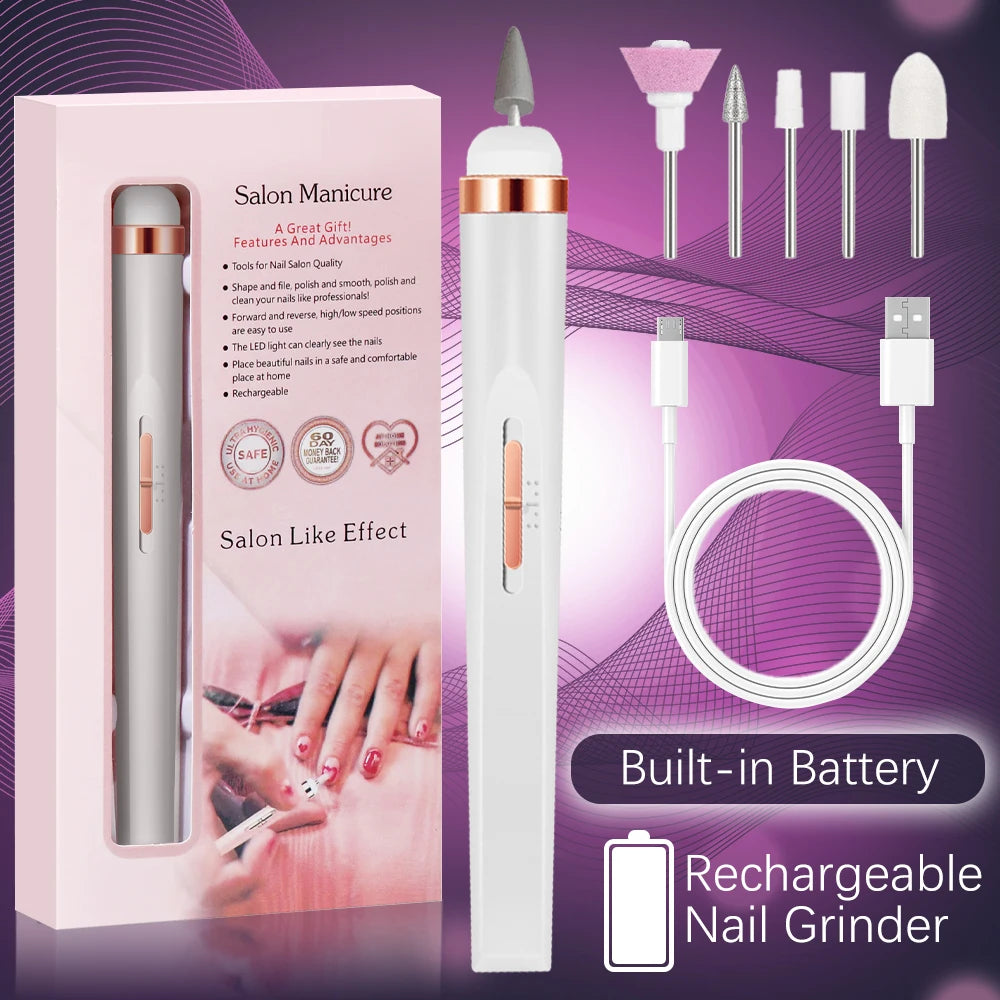 YIKOOLIN 5 in 1 Electric Nail Polish Drill Machine USB Charge Portable Manicure Set  Exfoliation and Polishing for Nail Salon